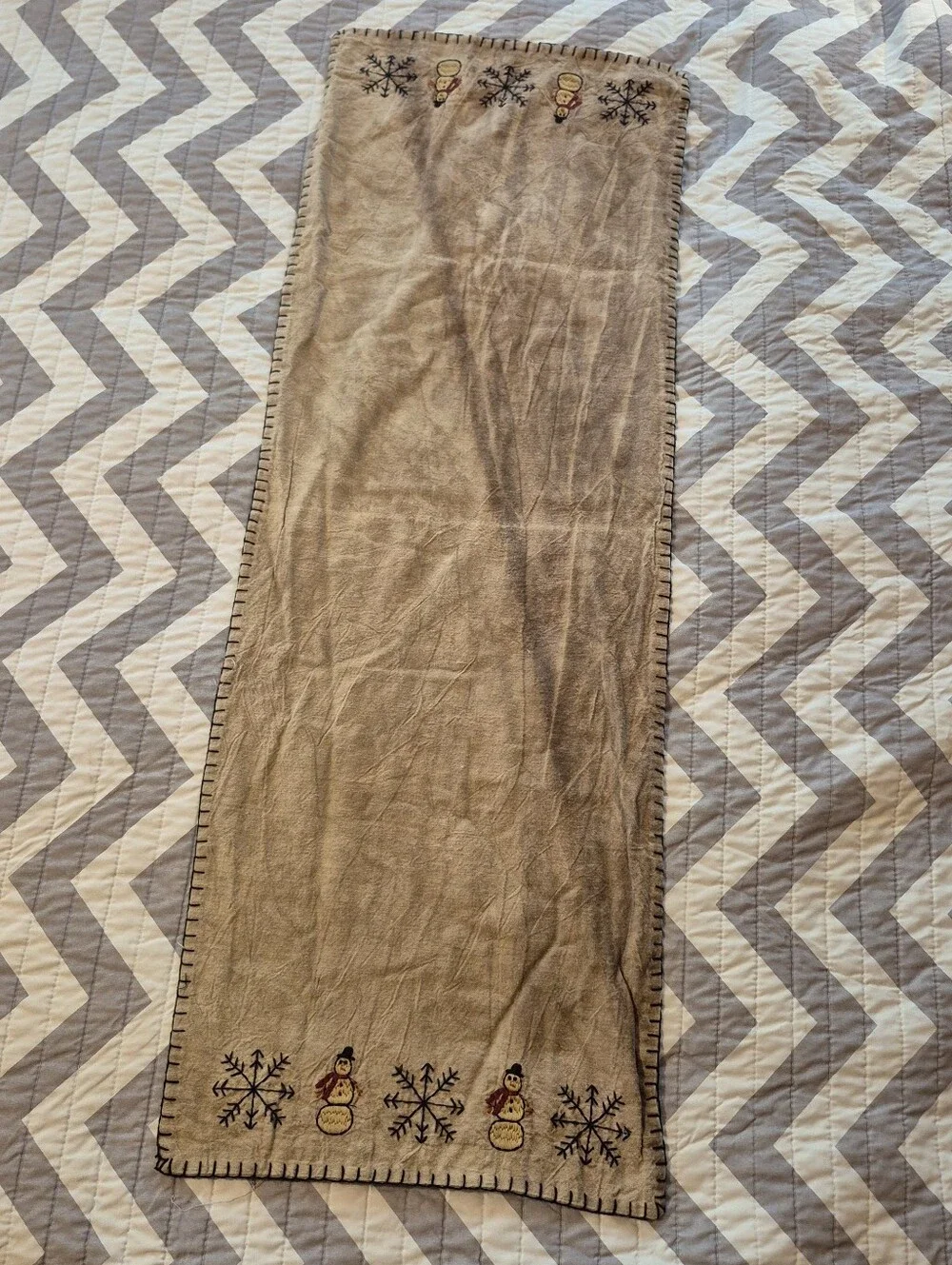 🌿5/$25 Primitive Snowman Christmas Embroidered Table Runner 38x13